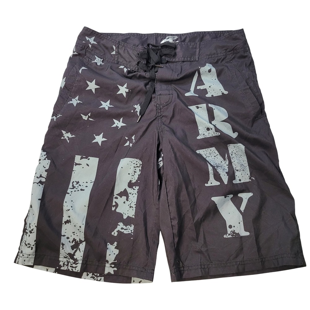 ARMY PERFORMANCE Board Shorts American Flag Stars Stripes Black Sz M Swim Trunks